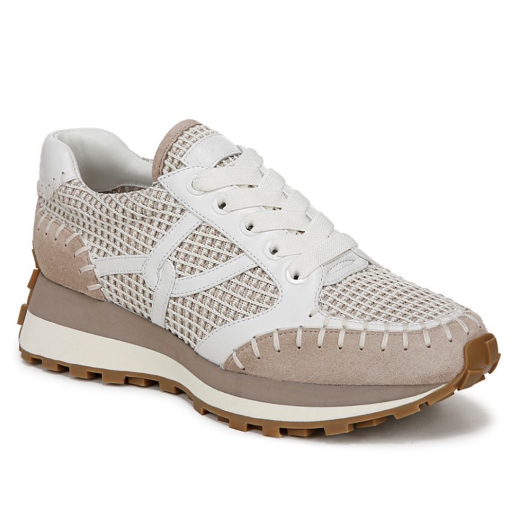 Veronica Beard Cream and Tan Woven Sneakers
